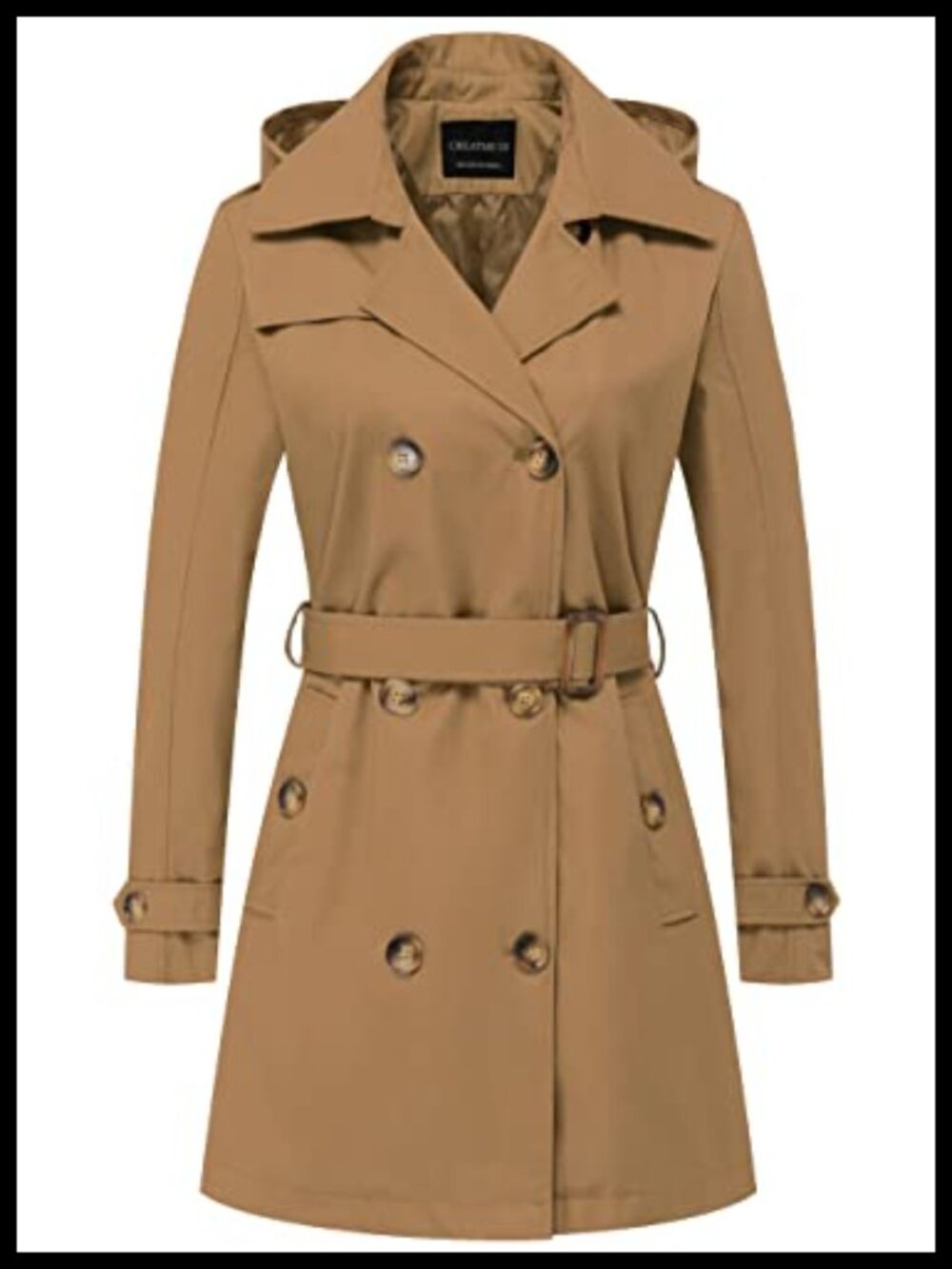 Women's Trench Coat Water-Resistant Double-Breasted Belted Overcoat Detachable